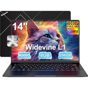 Ruzava 2025 Newest Pc Portatile 14 Pollici Celeron N5095 Upto 2,9 GHz Notebook 8GB RAM 256GB SSD TF 1TB LPDDR4 Win11 5G WiFi 1920*1080 FHD USB 3.0 Widevine L1 Laptop Film Italiana - Nero Corpo in Metallo