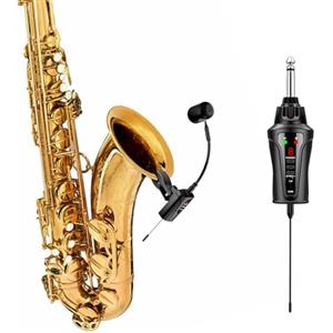 ACEMIC Sistemi microfono wireless per sassofono UHF Trasmettitore e ricevitore wireless Microfono per strumenti a clip per trombe, sassofoni e sistemi PA attivi, ST-5