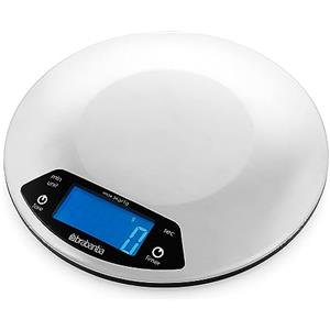 Brabantia Profile Bilancia da Cucina Digitale, Rotonda, con Timer Cucina, 1 gr/5 kg, Inox Satinato