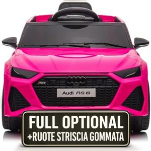 TOYSCAR Macchina Elettrica Per Bambini Audi RS 6 Full Optional Auto Elettrica Per Bambini Telecomandata Sedile In Pelle Porte Apribili Doppio Motore Elettrico 12V Carico 25 Kg TOYSCAR (Rosa)