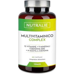 NUTRALIE MULTIVITAMINICI E MINERALI - Multivitaminico A-Z 29 principi attivi - Complesso vitaminico completo - Donna Uomo - Vitamine A B C D E K, L-cisteina, Q10 e 9 minerali - 60 capsule vegane Nutralie