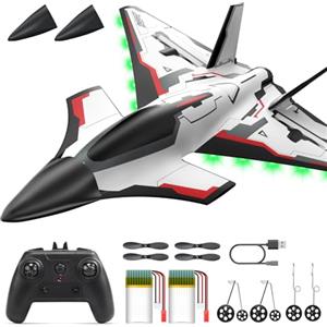 DEERC Aereo telecomandato Future RC Aereo a 4 canali con luci LED, facile da volare, aereo acrobatico, stabilizzatore giroscopico a 6 assi 2.4GHz, RTF, per adulti, bambini, principianti e ragazzi.