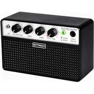 STRICH 2 x 5 W Amp per Chitarra Elettrica, Amplificatore Portatile Wireless Doppio Canale, Interruttore Clean Drive, Chitarra Ricaricabile Uscita Auricolari 1/8 per Principianti, per la Pratica, Nero