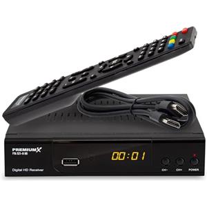 Premium X PremiumX - Ricevitore satellitare HD 521 FTA Digital SAT TV DVB-S2 FullHD HDMI SCART 2X USB, lettore multimediale, 12V, alimentatore esterno