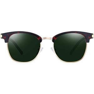 Joopin Occhiali da Sole Polarizzati per Uomo Donna Vintage Retrò Quadrato Mezza Montatura Occhiali da Sole (Leopardati/Verde Scuro)