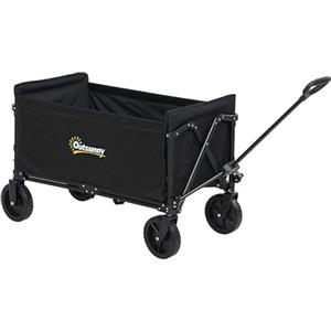 Outsunny Carrello da Giardino da 120L con 4 Ruote Girevoli, Carrello Spiaggia Pieghevole in Acciaio e Tessuto Oxford con Sacca Portaoggetti e Maniglia Girevole e Regolabile, 90x48x62 cm, Nero
