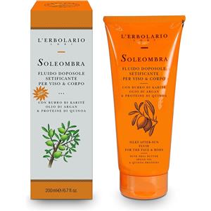 L'Erbolario Soleombra Fluido Doposole Setificante Viso e Corpo 200 ml con Burro di Karitè, Olio di Argan e Proteine di Quinoa