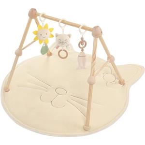 COTTONBEBE 4 IN 1 Palestrina per Neonati, Tappeto di Gioco con Legno Naturale, 3 Giochi Rimuovibili da Afferrare, Montessori per 0-3-6-12-36 Mesi, Gatto