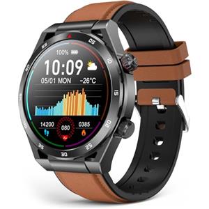 EarlySincere Smartwatch Uomo Donna, Orologio Fitness con Pressione Sanguigna/Sonno, Smartwatch da 1,39", Impermeabile IP67 per Android iOS Pelle Marrone