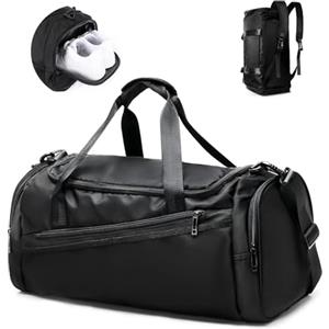 HYC00 Borsone Palestra Uomo Borsa Sportiva con Scomparto per Scarpe e Tasca Bagnata, Borsa da viaggio di Grande Capacità per Uomo Borsa Piscina Borse da Palestra per Sport Viaggi Duffel Bag,Nero