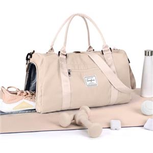 HYC00 Borsone Palestra Donna Uomo con Scomparto Scarpe Borsone da Viaggio Sportivo Borse da Palestra Grande per Donna Borsa Piscina Fitness Borsa per Ospedale Weekend Duffel Bag per Yoga Sport,Beige
