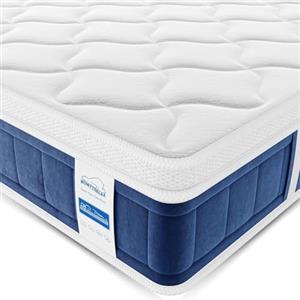 wowttrelax Materasso Singolo 140x190 25 cm, Materasso Memory Foam e Molle Insacchettate Singole,Traspirante, Durevole, Certificazione Oeko-Tex, Blu scuro+Bianco