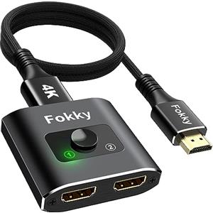 Fokky Switch HDMI 4K@60Hz, Splitter HDMI【con Cavo da 1M(3.3ft) 】Bidirezionale Sdoppiatore hdmi 2 Ingressi a 1 Uscita o 1 Ingresso a 2 Uscite (Nero con Cavo da 1M)