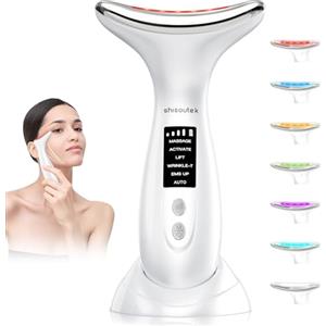 shisoutek Massaggiatore Viso Elettrico Lifting Antirughe: 6 Modalità Face Massager 7 Colori LED EMS Microcorrente Massaggio - Dispositivo di Bellezza 45 ℃ Terapia Della Luce Per Rassodante Facial Collo e Mento