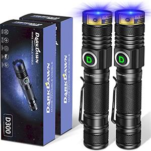 DARKDAWN Torcia UV 365nm Ricaricabile USB, Lampada di Wood Luce Nera, Ultravioletta LED Torce Portatile Mini Zoomabile con Clip, Rivelatore di Urina, Banconota, Ambre, Polimerizzare la Resina, 2 pezzi