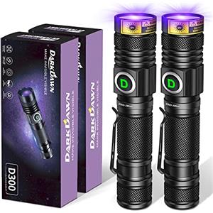 DARKDAWN Torcia UV 395nm Ricaricabile USB, LED Lampada di Wood Ultravioletti Torce Luce Nera, Mini Potente Portatile Lampada UV, Polimerizzare la Resina, Rivelatore di Urina per Cani 2-Pezzi