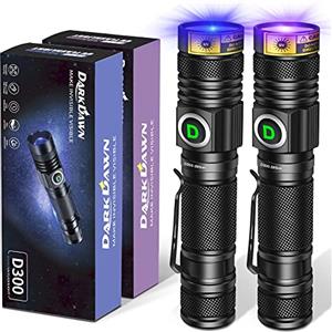 DARKDAWN Torcia UV 365nm e 395nm Ricaricabile USB, Lampada di Wood Luce Nera, Ultravioletta LED Torce Portatile Mini Zoomabile, Rivelatore di Urina, Banconota, Ambre, Polimerizzare la Resina, 2 pezzi