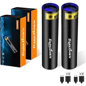 DARKDAWN Torcia UV 365nm Ricaricabile USB, LED Lampada di Wood Torce Ultravioletti Luce, Mini Potente Portatile Lampada UV 370nm per Ambra, Resin, Rivelatore di Urina per Cani, 2 Pezzi