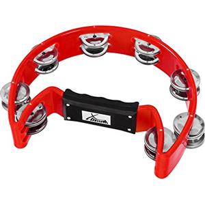 XDrum Tamburello A Mano Forma Mezzaluna (Tambourine, 16 Coppie Di Jingle In Acciaio Cromato, Plastica) rosso