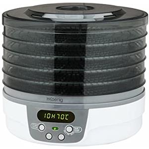 h.koenig DSY700 Disidratatore Alimentare Elettrico, 5 vassoi Trasparenti Rimovibili, Temperatura Regolabile 40-70°C, Timer 48 Ore, 250 W, Grigio