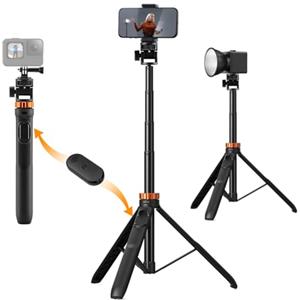 K&F Concept Treppiede Smartphone e Fotocamera, Bastone Selfie 175cm MS24, Selfie Stick con Telecomando Bluetooth e Clip per Cellulare, adattatore per GoPro/DJI Action/ Insta360, Streaming e Vlogging