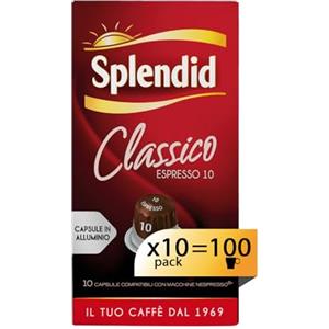 Splendid - Capsule Caffè Espresso Classico - 100 Capsule in Alluminio - Intensità 10 - Compatibili con Macchine Nespresso®* original - 10 Confezioni da 10 Capsule