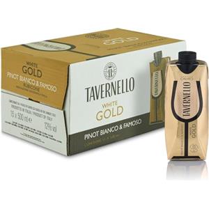 Tavernello White Gold Pinot Bianco Famoso Rubicone IGT, Vino Bianco Delicatamente Aromatico, 12% Vol, Confezione con 15 Brik da 500 ml