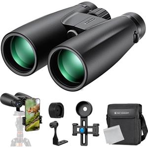 K&F Concept Binocolo 12*50 HD, K&F Concept Binocolo Professionale Potente con Prisma BAK4 e Obiettivo FMC, Cannocchiale con Adattatore per Cellulare e Treppiede, Binocolo Portatile per Osservazione Uccelli, Nero