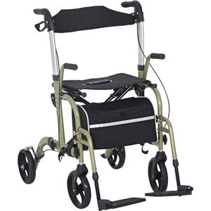 HOMCOM Deambulatore Pieghevole ad Altezza Regolabile, Rollator Deambulatore per Anziani 4 Ruote con Freni Doppie e Borsa Portaoggetti, Girello per Anziani e Disabili in Alluminio, Giallo e Verde