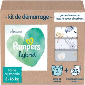 Pampers - Harmony Hybrid Starter Pack, 3 pannolini lavabili + 25 lenzuolini usa e getta - 1 confezione