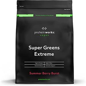 Protein Works Super Greens Extreme, per Oltre 150 Benefici per la Salute, 41 Ingredienti Attivi, Vegano, a Basso Contenuto di Zucchero, Frutti di Bosco, 20 Porzioni, 250g