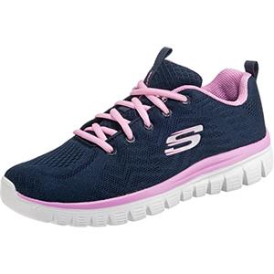 Skechers Graceful Get Connected, Sneaker Donna, Navy Mesh Pink Trim, 35.5 EU