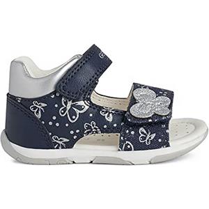 Geox B Sandal Tapuz Girl Synthetic, Primi Passi Bimba 0-24, Blu Argento Navy Silver, 19 EU