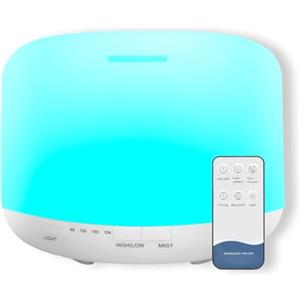 GC GLOBALCOMMERCE Diffusore di Oli Essenziali 500ml con 7 LED Colorati, Umidificatore e Purificatore d'Aria, Funzione Aromaterapia, Completo di Telecomando e Misurino