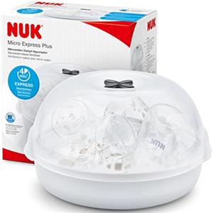 NUK Micro Express Plus sterilizzatore biberon per microonde | Sterilizza fino a 4 biberon e accessori in 4 minuti | Compatibile con gran parte dei microonde | Pinze per rimozione igienica