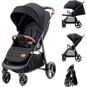 kk Kinderkraft Kinderkraft GRANDE PLUS Passeggino Leggero dalla Nascita fino 22 kg, Pieghevole con una mano, Posizione Sdraiata, L'ammortizzazione su tutte le ruote, Cappottina XL, Nero