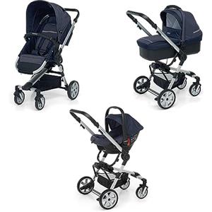 Foppapedretti Trio Supertres I-Size, Sistema Modulare Combinato per Bambini, Navicella Passeggino e Seggiolino auto I-Size, Maniglione e Poggiagambe Regolabili, conforme ECE R129, Denim Ocean