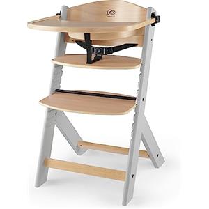 kk Kinderkraft Seggiolone Pappa in Legno ENOCK, Evolutivo, Multifunzionale, Sedia Ergonomica, Altezza Regolabile, Facile da Pulire, dai 6 Mesi ai 10 Anni, Grigio