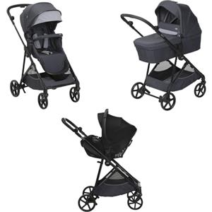 Chicco Trio Seety, Comprende Passeggino con Telaio Leggero, Navicella Ampia e Imbottita e Seggiolino Auto Kory Essential I-Size, Seduta Reversibile, Sistema Modulare Leggero e Compatto, 0M-4A, Grigio