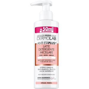 Dermolab - Latte Detergente Viso Micellare Antiage Plus, per Pelli Mature, con Pool di Acido Ialuronico, Deterge in Profondità e Minimizza le Rughe, Dermatologicamente Testato, 200 ml