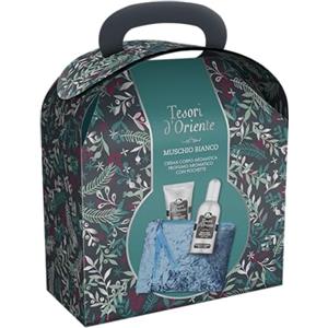 Tesori d'Oriente Set Regalo, Profumo Aromatico 100 ml e Crema Corpo 75 ml, Fragranza Muschio Bianco, Confezione Regalo, Pochette