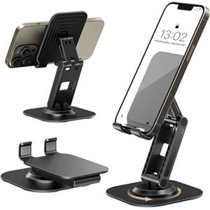 GlasFlength Supporto Telefono Scrivania Pieghevole, Porta Cellulare da Tavolo con Base Girevole a 360 Gradi Supporto per Cellulare per iPhone 15 14 13 12 11 Pro Huawei Galaxy alle Smartphones (Nero)