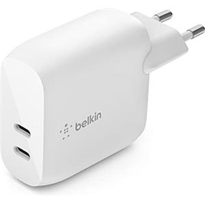 Belkin Caricabatteria da parete USB Type C PD da 40 W (2 porte USB-C, 20 W per porta, ricarica rapida PD per iPhone 14/14 Plus, 13, 12, iPad Pro, Galaxy e altri)