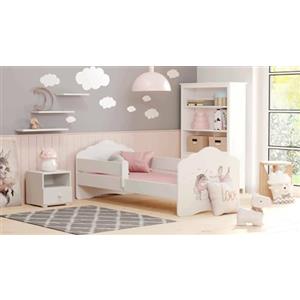 Dmora - Letto per Bambini Legnica, Lettino per cameretta, Set Camera da Letto, Struttura Porta Materasso, 85x164 h63 cm, Bianco con Unicorno