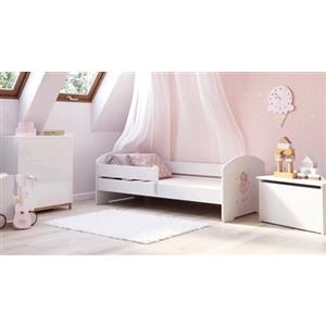 Dmora - Letto per Bambini Szczecin, Lettino per cameretta, Set Camera da Letto, Struttura Porta Materasso, 85x164 h63 cm, Bianco con Fatina