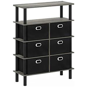 Furinno Frans Tavolo consolle contenitori, Legno ingegnerizzato, Rovere Francese/Nero/Nero, Taglia Unica