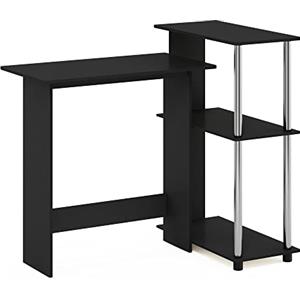 Furinno Abbott Scrivania angolare per Computer con libreria, Legno ingegnerizzato, Americano/Acciaio Inossidabile, 59.99 (D) x 96.90 (W) x 84.99 (H) cm