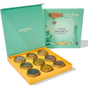 VAHDAM, Weekend In New York - Confezione Regalo | Assortimento Di Tè 9 Tisane - Verde E Tè Nero | Senza Glutine, Senza OGM | Confezione Regalo Di Festa della mamma Per Donne E Nonna
