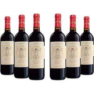 Leonardo Da Vinci Rosso Toscana IGT, Vino Rosso dal Gusto Morbido e Profumo Intenso di Frutta Nera, 13% Vol, Confezione con 6 Bottiglie da 750 ml