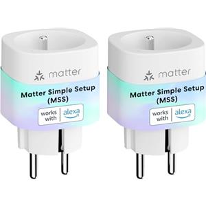 Meross 2PCS Matter Presa Smart con Consumo Energetico, Prese Alexa WiFi Con Matter, Facile da Installare, Misura Uscita del Pannello Solare Fotovoltaico, Supporto Per Apple Home, Alexa e Google Home